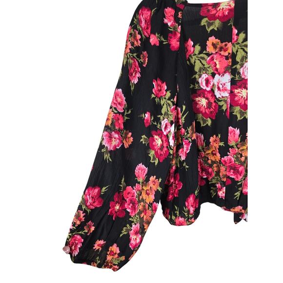 Lane Bryant Open Tie Black Pink Floral Puff Sleeve Women's Cardigan 22/24 NWT - Picture 3 of 6